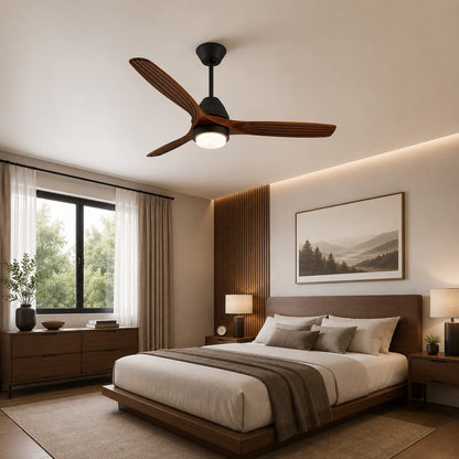 Three Wood Blade Ceiling Fan with 20W Tri-Colour LED Light 132 cm Black or White