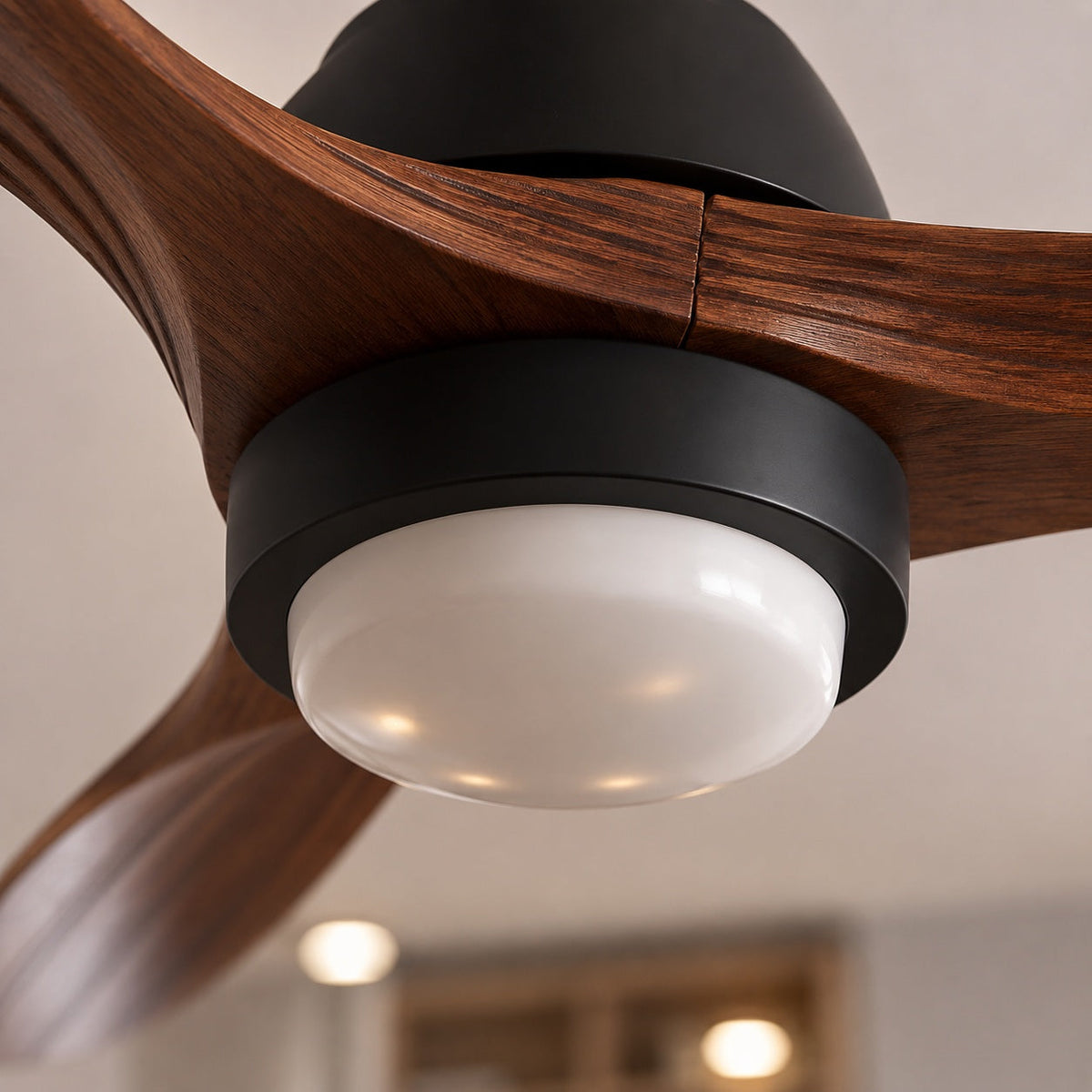 Three Wood Blade Ceiling Fan with 20W Tri-Colour LED Light 132 cm Black or White