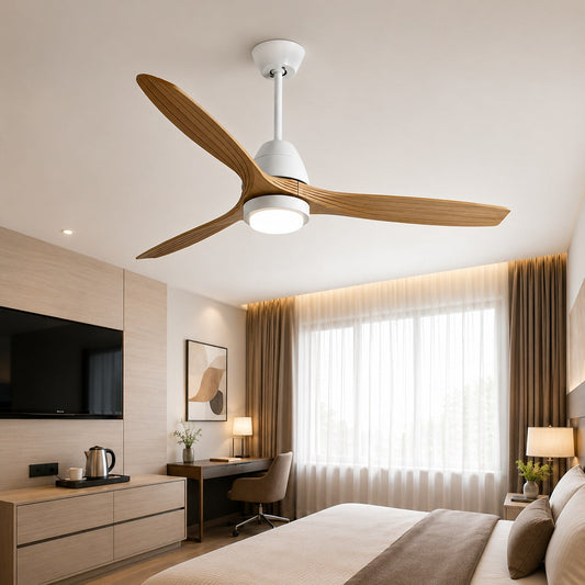 Three Wood Blade Ceiling Fan with 20W Tri-Colour LED Light 132 cm Black or White