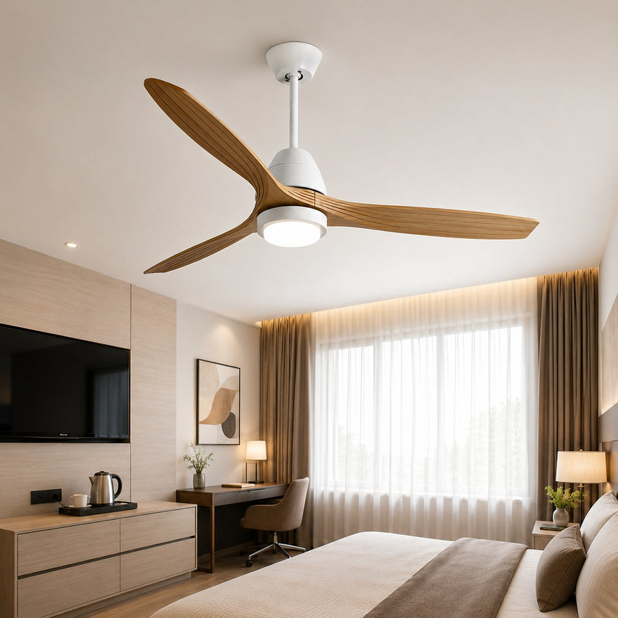 Three Wood Blade Ceiling Fan with 20W Tri-Colour LED Light 132 cm Black or White