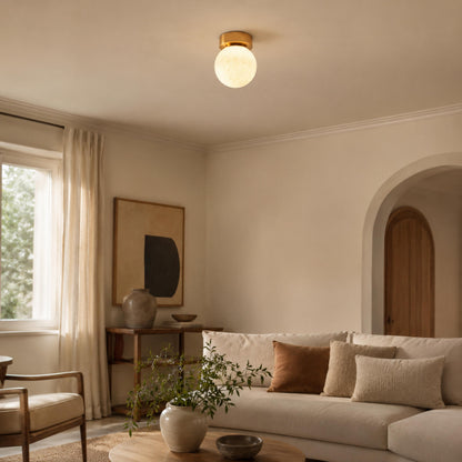 Modern Flush Mount Ceiling Light Copper Alabaster Marble Soft Ambient Glow Fixture