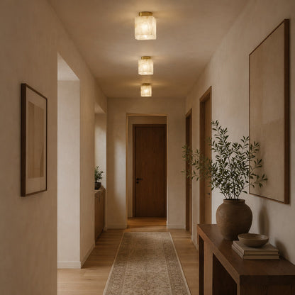 Modern Flush Mount Ceiling Light Copper Alabaster Marble Soft Ambient Glow Fixture