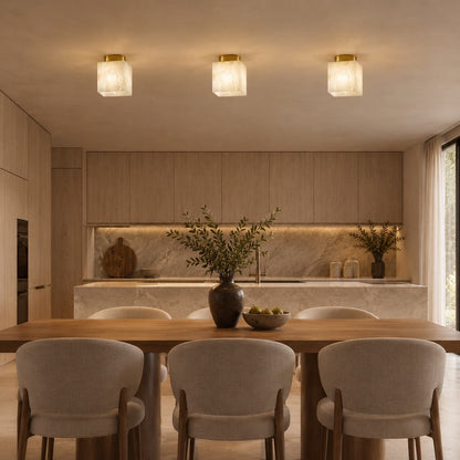 Modern Flush Mount Ceiling Light Copper Alabaster Marble Soft Ambient Glow Fixture