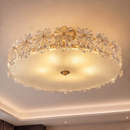 Starburst Glass Ceiling Light Copper Frame LED Flush Mount Soft Ambient