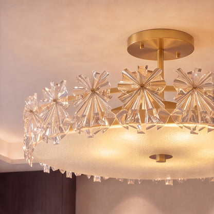 Starburst Glass Ceiling Light Copper Frame LED Flush Mount Soft Ambient