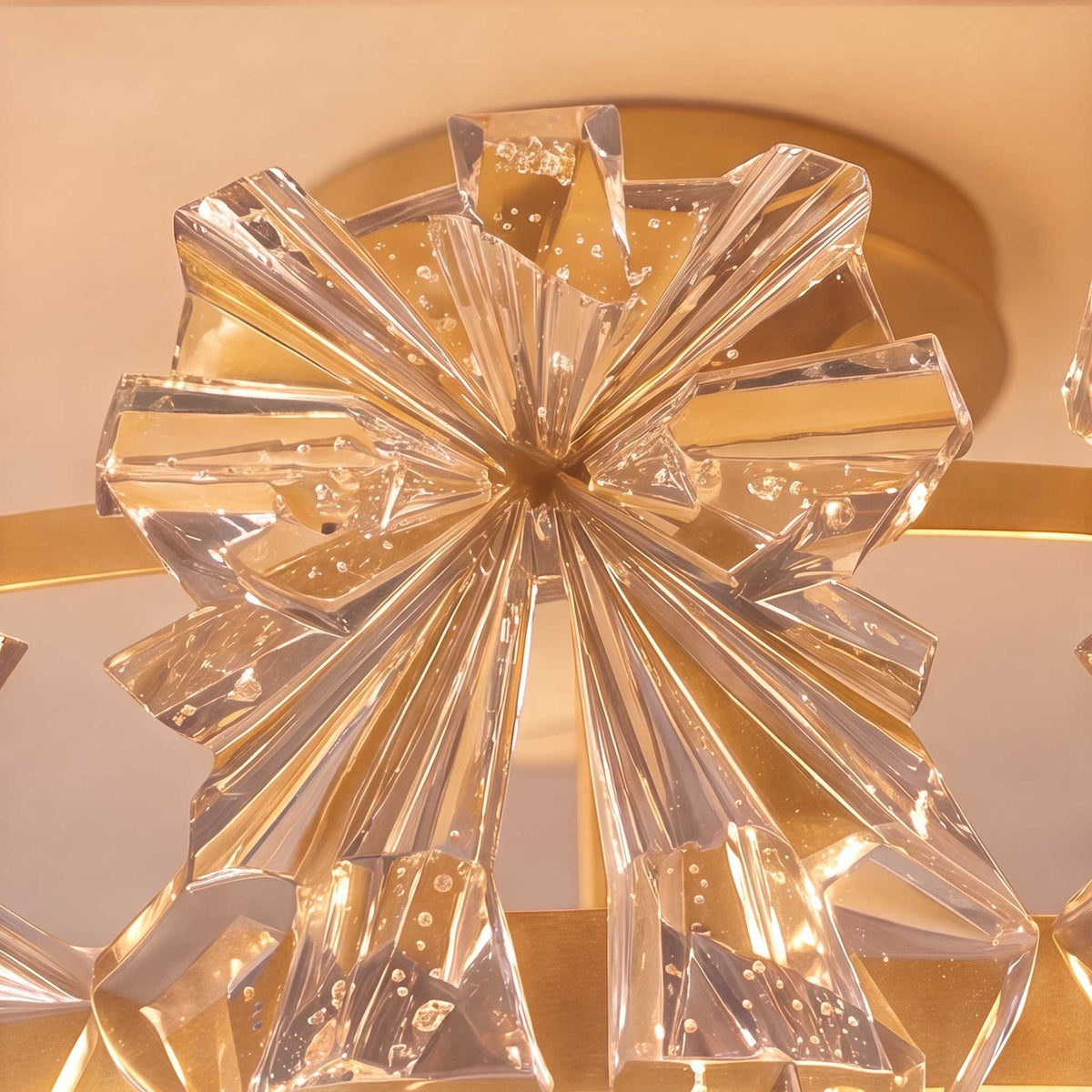 Starburst Glass Ceiling Light Copper Frame LED Flush Mount Soft Ambient