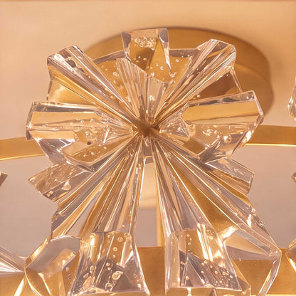 Starburst Glass Ceiling Light Copper Frame LED Flush Mount Soft Ambient