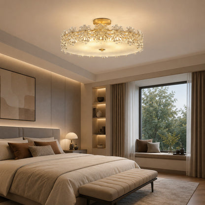 Starburst Glass Ceiling Light Copper Frame LED Flush Mount Soft Ambient