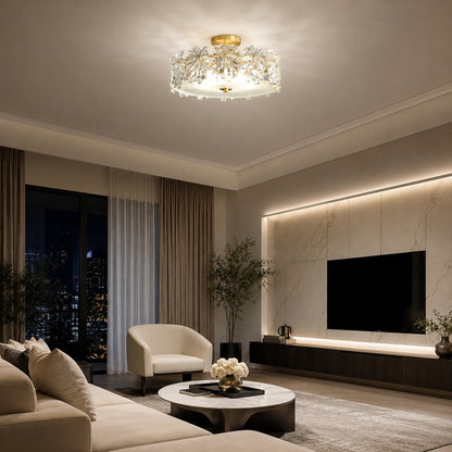 Starburst Glass Ceiling Light Copper Frame LED Flush Mount Soft Ambient