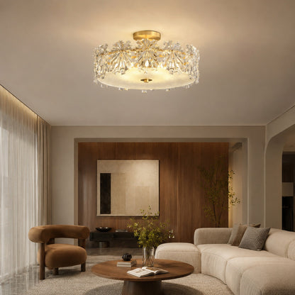 Starburst Glass Ceiling Light Copper Frame LED Flush Mount Soft Ambient