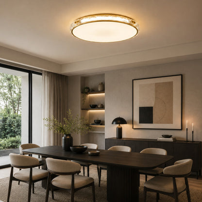 Copper & Glass Circular LED Flush Mount Ceiling Light Soft Ambient Glow