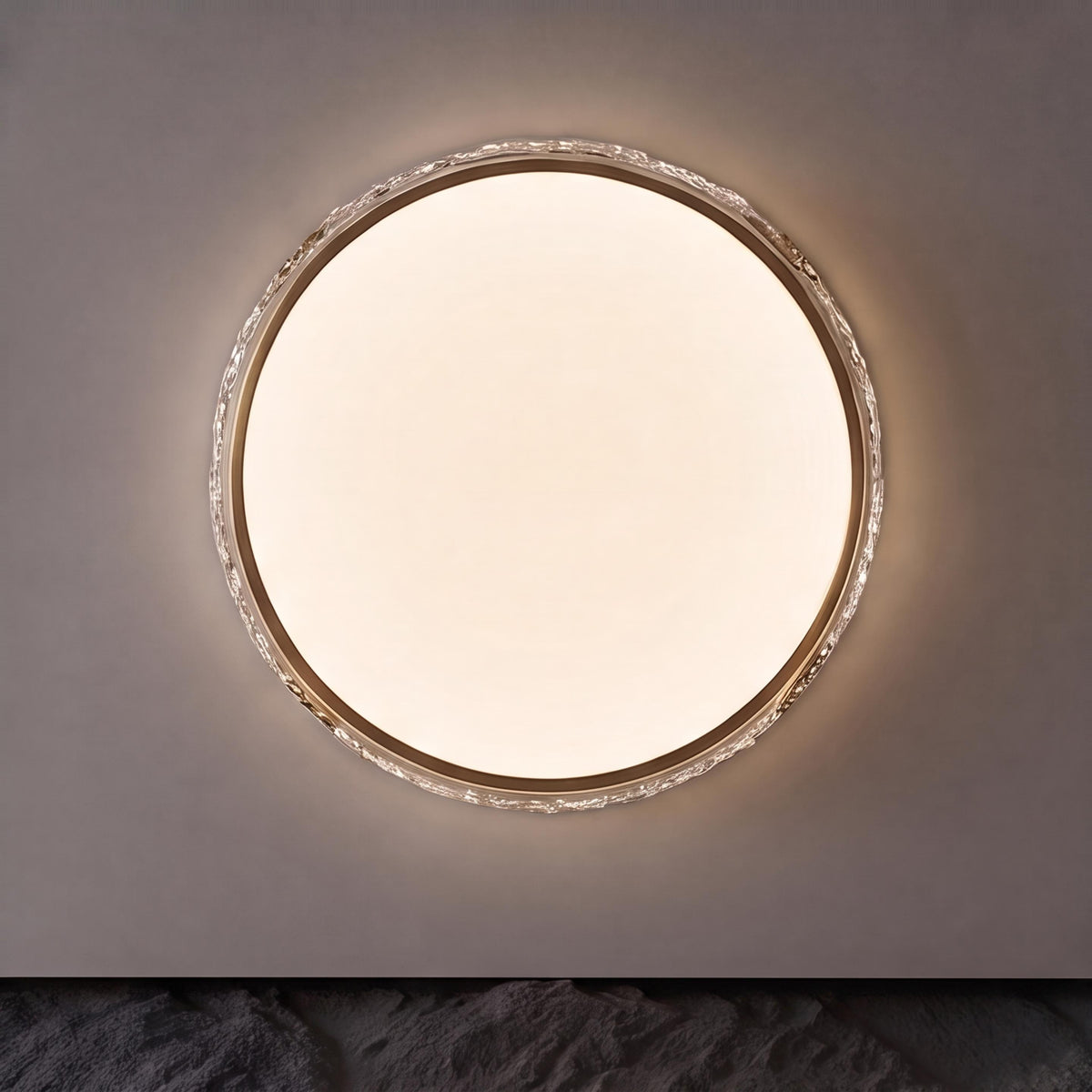 Copper & Glass Circular LED Flush Mount Ceiling Light Soft Ambient Glow
