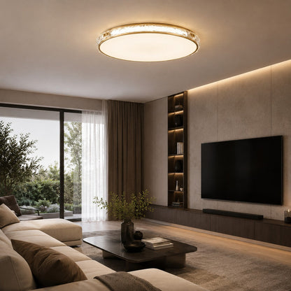 Copper & Glass Circular LED Flush Mount Ceiling Light Soft Ambient Glow
