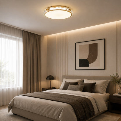 Copper & Glass Circular LED Flush Mount Ceiling Light Soft Ambient Glow