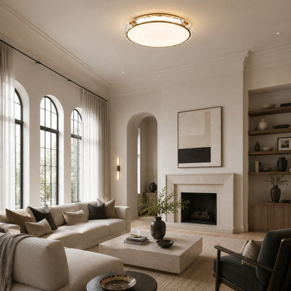 Copper & Glass Circular LED Flush Mount Ceiling Light Soft Ambient Glow