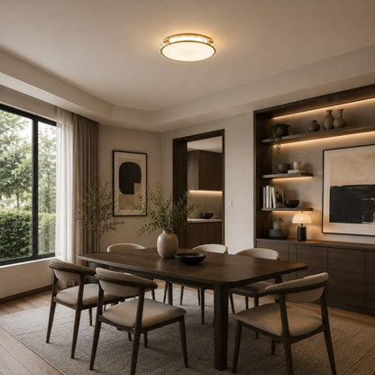 Copper & Glass Circular LED Flush Mount Ceiling Light Soft Ambient Glow