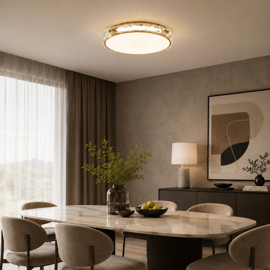 Copper & Glass Circular LED Flush Mount Ceiling Light Soft Ambient Glow