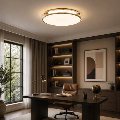 Copper & Glass Circular LED Flush Mount Ceiling Light Soft Ambient Glow