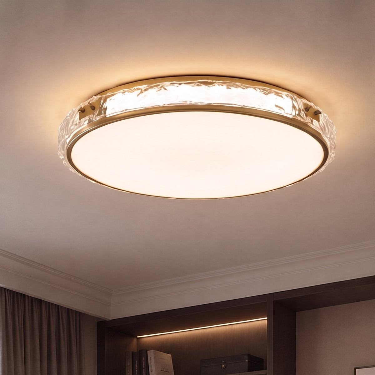 Copper & Glass Circular LED Flush Mount Ceiling Light Soft Ambient Glow