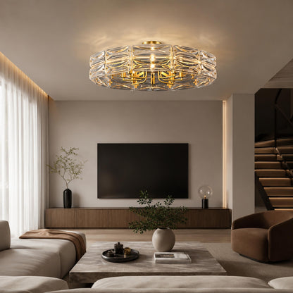 Geometric Glass LED Flush Mount Ceiling Light Gold Copper 6 to 10 Light