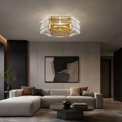 Geometric Glass LED Flush Mount Ceiling Light Gold Copper 6 to 10 Light