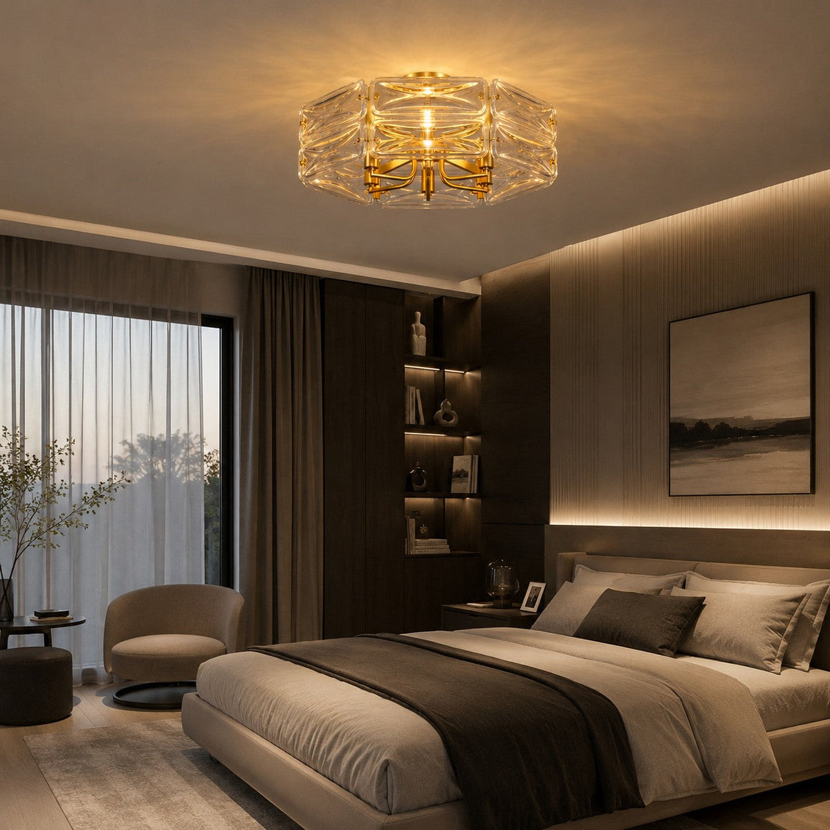 Geometric Glass LED Flush Mount Ceiling Light Gold Copper 6 to 10 Light