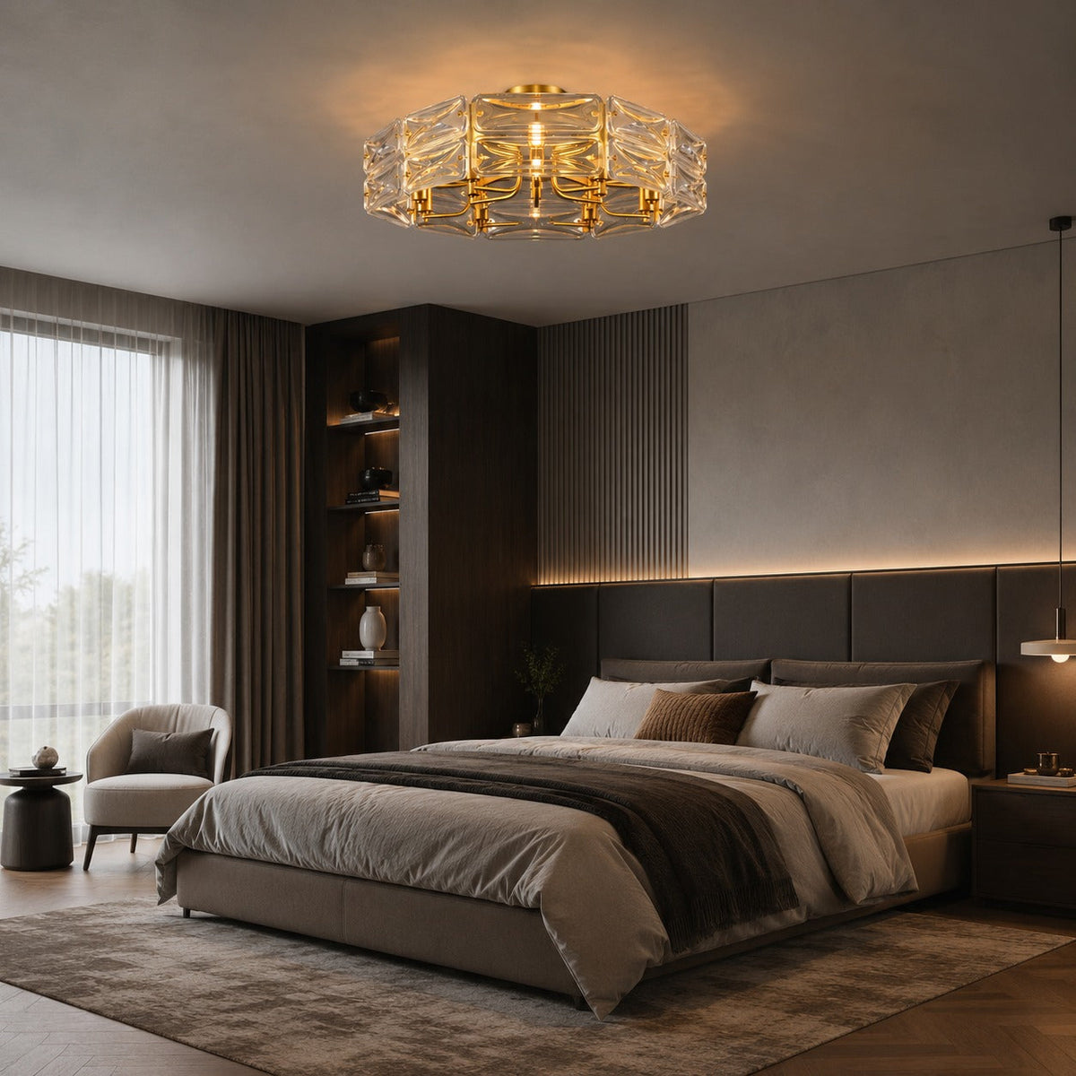 Geometric Glass LED Flush Mount Ceiling Light Gold Copper 6 to 10 Light
