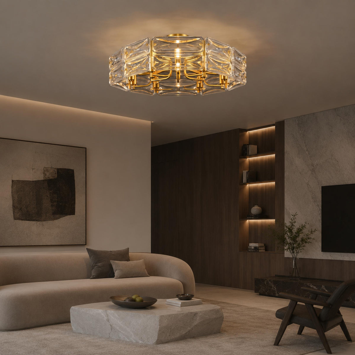Geometric Glass LED Flush Mount Ceiling Light Gold Copper 6 to 10 Light