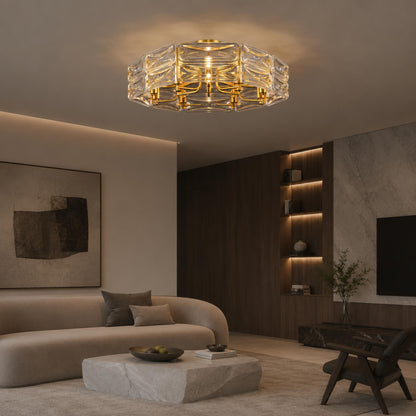 Geometric Glass LED Flush Mount Ceiling Light Gold Copper 6 to 10 Light