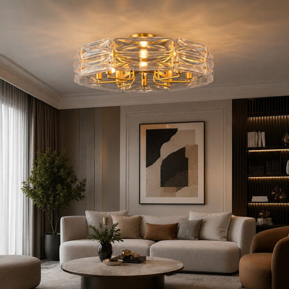 Geometric Glass LED Flush Mount Ceiling Light Gold Copper 6 to 10 Light