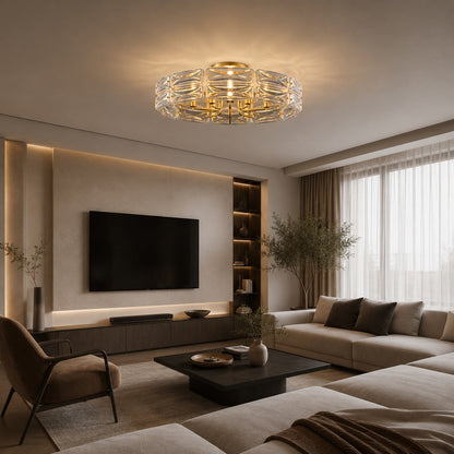 Geometric Glass LED Flush Mount Ceiling Light Gold Copper 6 to 10 Light
