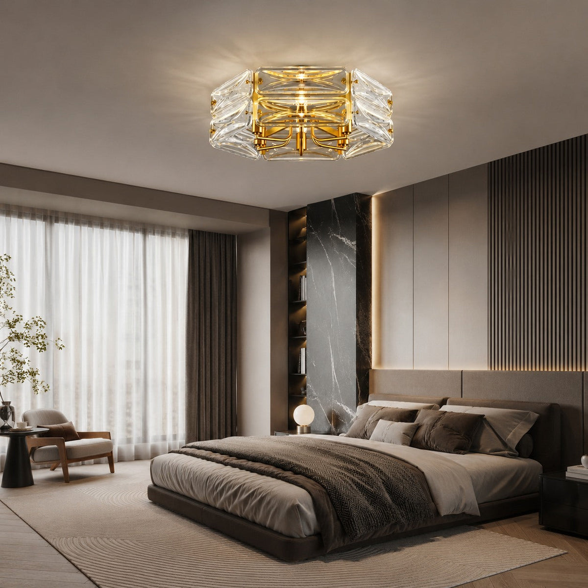 Geometric Glass LED Flush Mount Ceiling Light Gold Copper 6 to 10 Light