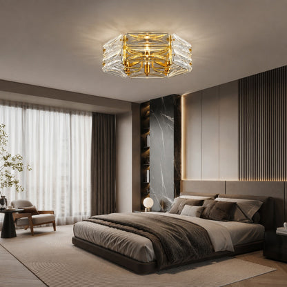 Geometric Glass LED Flush Mount Ceiling Light Gold Copper 6 to 10 Light