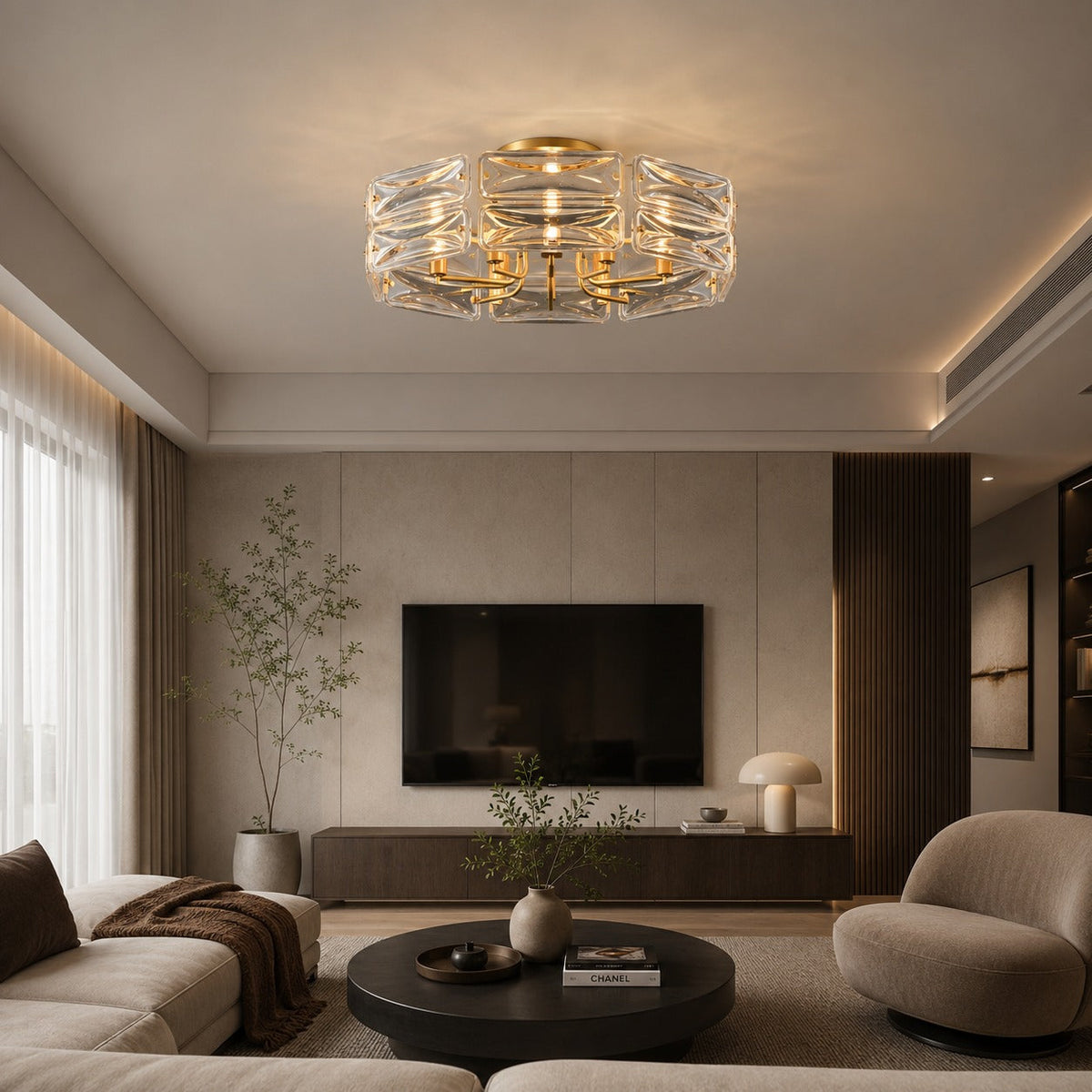 Geometric Glass LED Flush Mount Ceiling Light Gold Copper 6 to 10 Light