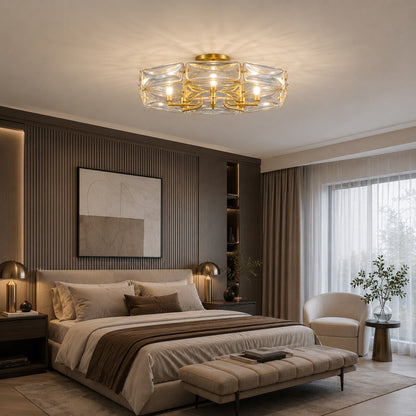 Geometric Glass LED Flush Mount Ceiling Light Gold Copper 6 to 10 Light