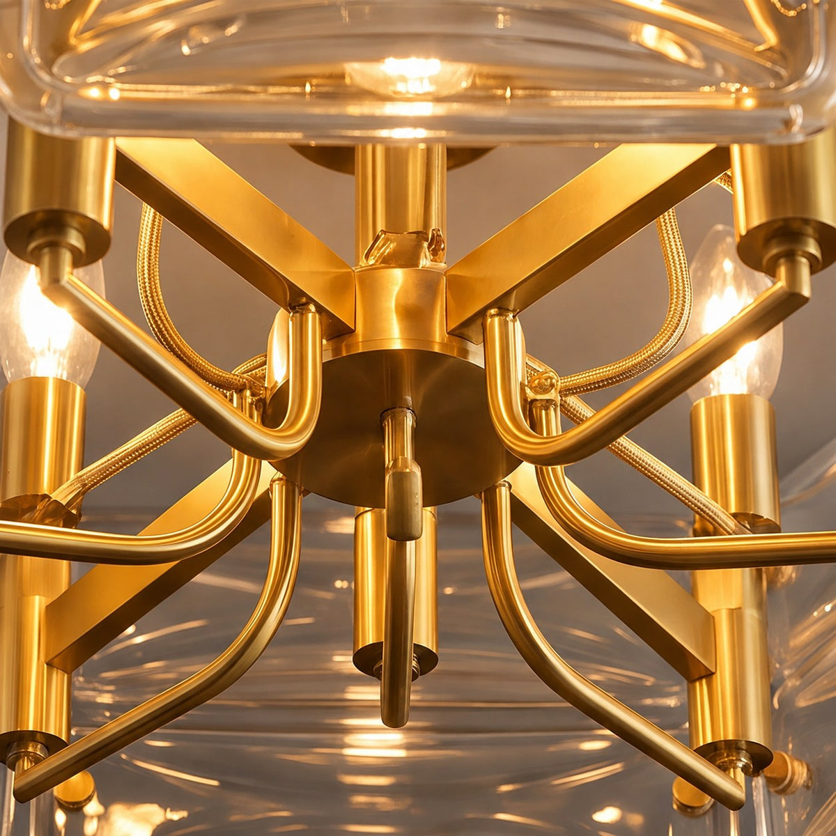 Geometric Glass LED Flush Mount Ceiling Light Gold Copper 6 to 10 Light