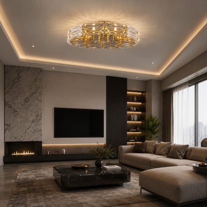 Geometric Glass LED Flush Mount Ceiling Light Gold Copper 6 to 10 Light