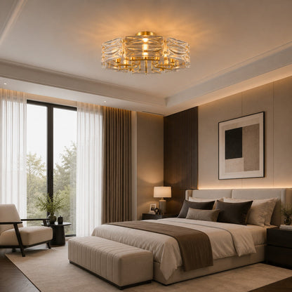 Geometric Glass LED Flush Mount Ceiling Light Gold Copper 6 to 10 Light