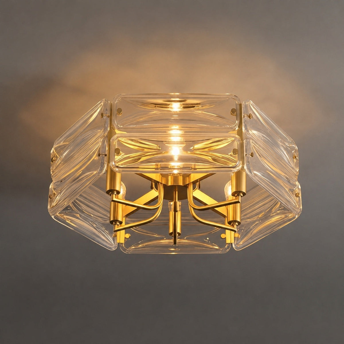 Geometric Glass LED Flush Mount Ceiling Light Gold Copper 6 to 10 Light
