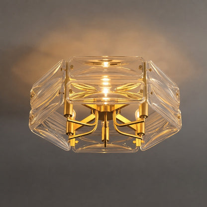 Geometric Glass LED Flush Mount Ceiling Light Gold Copper 6 to 10 Light