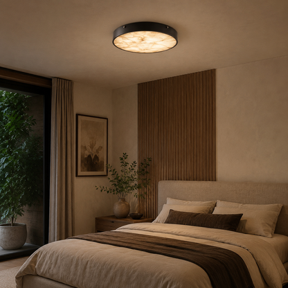 Modern Flush Mount Ceiling Light with Copper Iron and Marble Diffuser for Soft Even Illumination