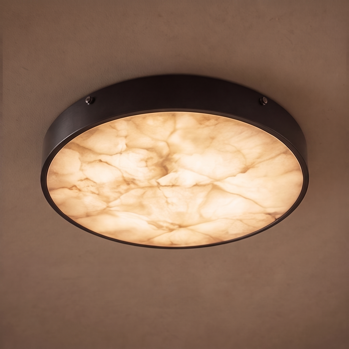 Modern Flush Mount Ceiling Light with Copper Iron and Marble Diffuser for Soft Even Illumination
