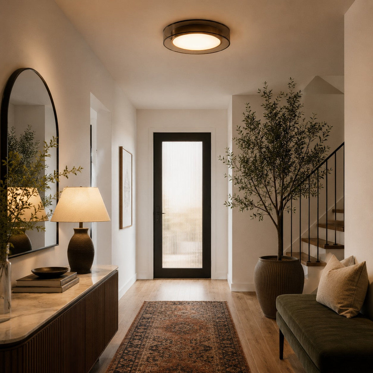 Modern Flush Mount Ceiling Light with Layered Glass and Energy Saving LED Technology