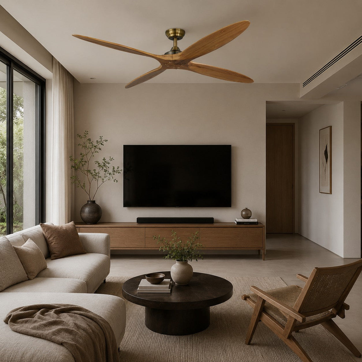 Bronze & Natural Wood Blade DC Ceiling Fan 152 cm with 2 or 4 Blades and Remote