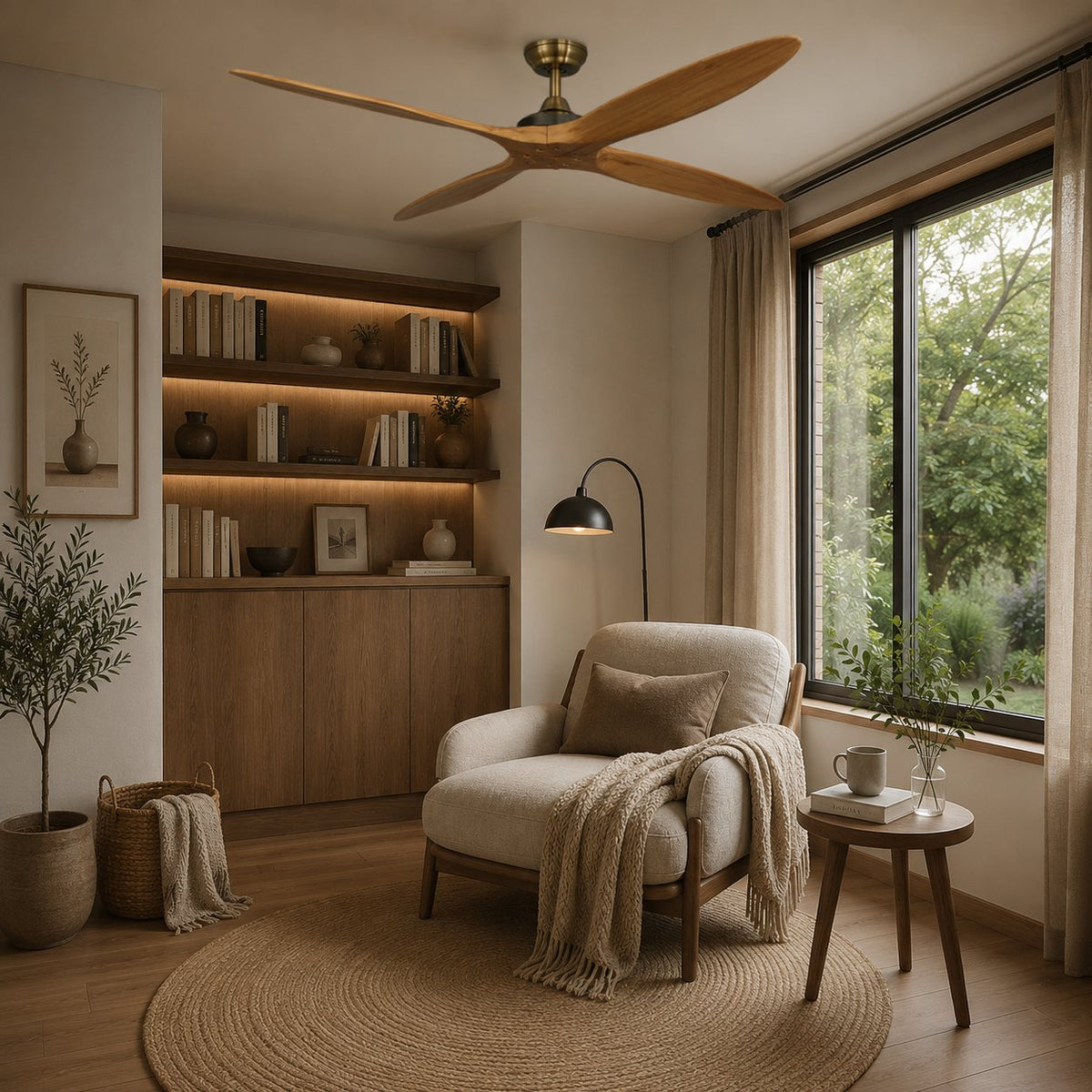 Bronze & Natural Wood Blade DC Ceiling Fan 152 cm with 2 or 4 Blades and Remote