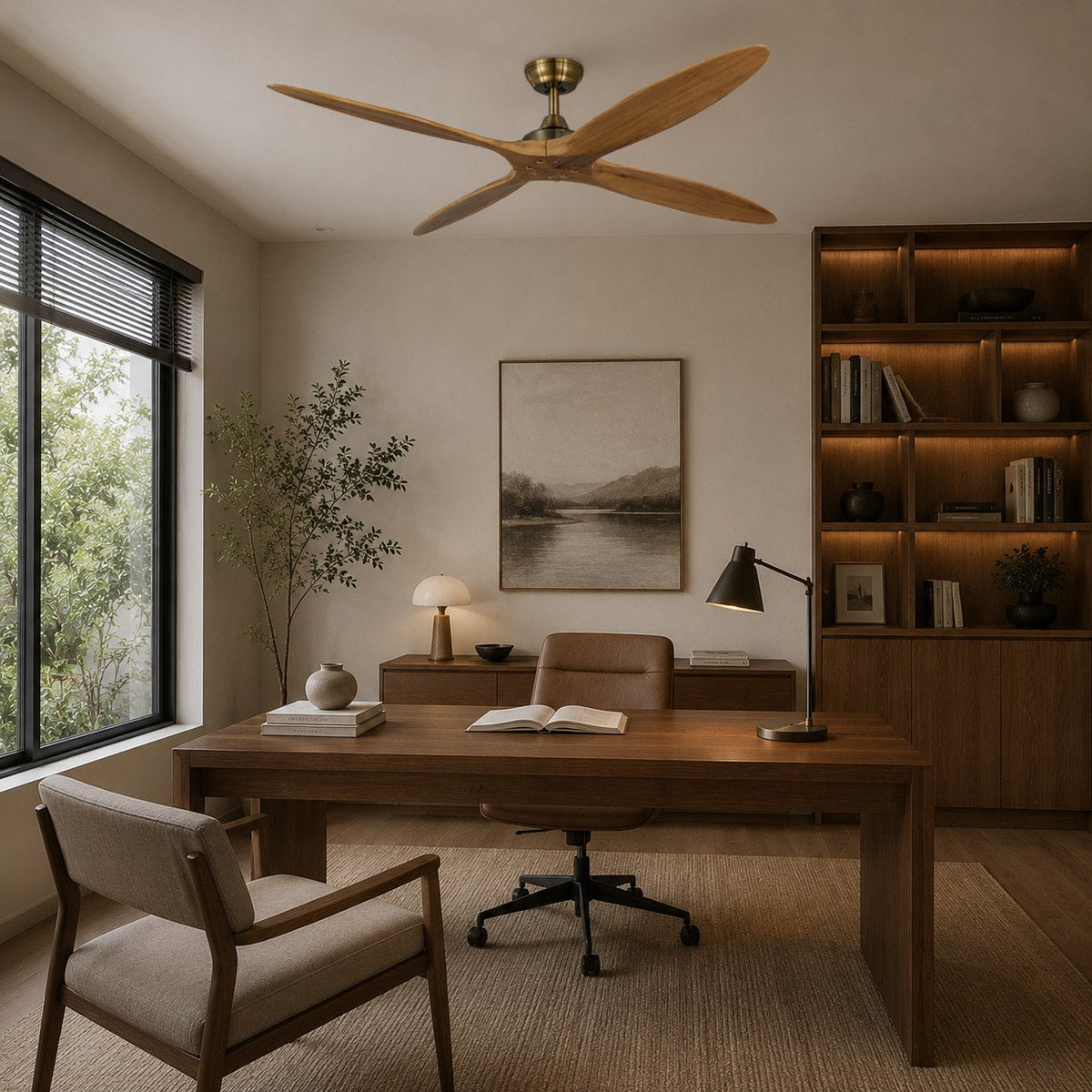 Bronze & Natural Wood Blade DC Ceiling Fan 152 cm with 2 or 4 Blades and Remote