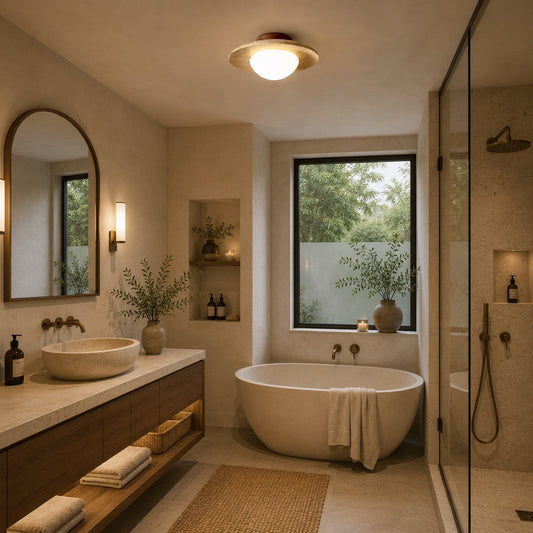 Travertine Ceiling Light Glass Shade G9 LED Flush Mount Wabi-Sabi Minimalist