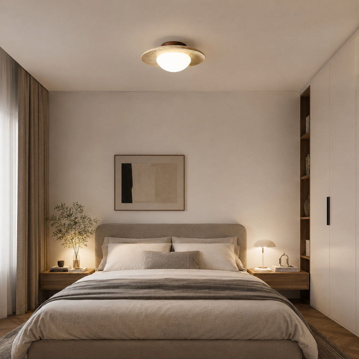 Travertine Ceiling Light Glass Shade G9 LED Flush Mount Wabi-Sabi Minimalist