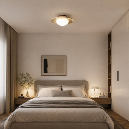 Travertine Ceiling Light Glass Shade G9 LED Flush Mount Wabi-Sabi Minimalist