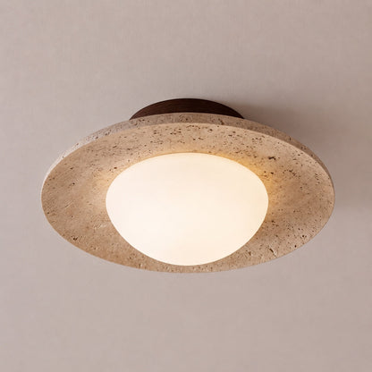 Travertine Ceiling Light Glass Shade G9 LED Flush Mount Wabi-Sabi Minimalist